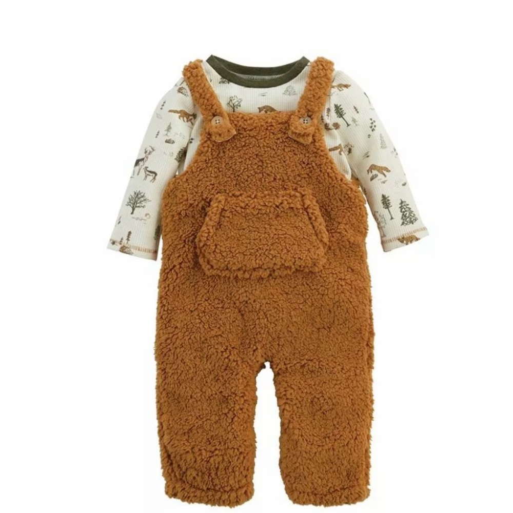 Mud Pie Baby Boy 9-12M Fuzzy Overalls Set